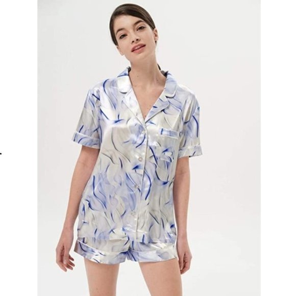 New Blue Satin Silk-Like Pajama Set - Picture 2 of 6